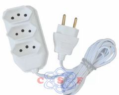 Extenso Lig Plus 3 Tomadas com 2+1 pinoTerra 2 Metros Cordo Paralelo Branco 2x0,75 10A 2 Pinos Entrada