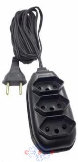 Extens�o Mega Plus 3 Metros 3 Tomadas com 2+1 pino Terra Cord�o Paralelo Preto 2 x 0,75 10A 2 Pinos Entrada