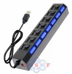 Adaptador Switch Altomex mini Hub USB 1 porta Saida USB + 7 portas sEntrada USB fêmea HI-SPEEDcom Chave Liga/Desliga
