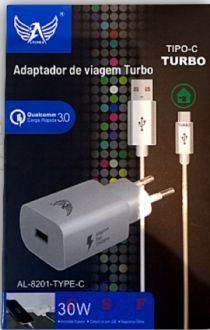 Carregador Celular Altomex Turbo 3,1A Bivolt Saida USB 5 Volts AL 8201 Cabo USB+Tipo C