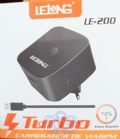Carregador Lelong Turbo 3,0A Bivolt Saida USB 5V=3A 9V=1,6A 12V 1,6A LE-200