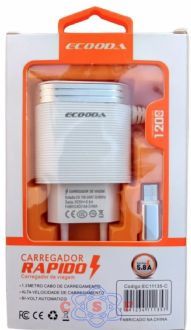 Carregador Rpido para Celular Tipo C 3.6A 2 USB ECOODA EC 11 142 - C