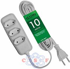 Extensão Ilumi 3 Tomadas 10 Metros Cordão Paralelo Branco 2x0,75 10A 2 Pinos