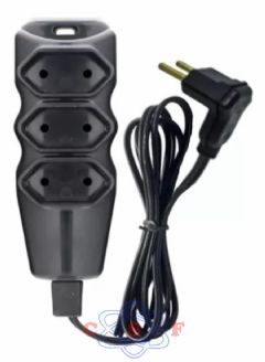 Extensão Mega Plug 3 Tomadas 5 Metros Cordão Paralelo Preto 2 x 0,75 10A 2 Pinos