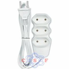 Extensão Megatron 3 Tomadas 3 Metros Cordão Paralelo Branco 2 x 0,75 10A 2 Pinos