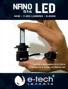 Kit Lâmpada Farol Leds E tedh Hb4 6000K 7200 Lumens Nano Leds S14 sem Ventoinha 12 Volts