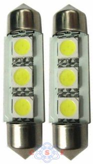 Lampada Torpedo T6 3 LED'S 5050 28mm Branca Unitario tipo fusivl