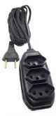 Extens�o Mega Plus 3 Tomadas com 2+1 pino Terra 2 Metros Cord�o Paralelo Preto 2 x 0,75 10A 2 Pinos Entrada